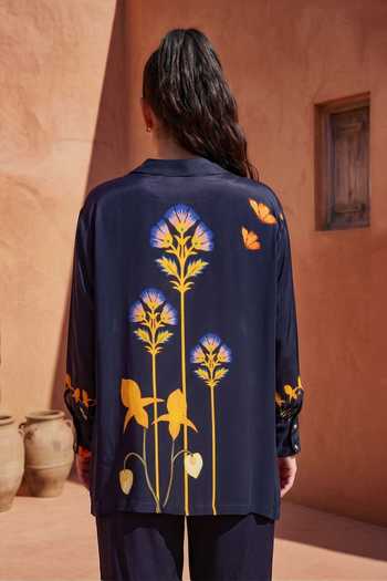 Shop_Nautanky_Blue Crepe Collared Wonderland Floral Print Shirt And Pant Set _Online_at_Aza_Fashions