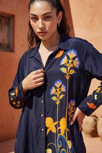 Buy_Nautanky_Blue Crepe Collared Wonderland Floral Print Shirt And Pant Set 