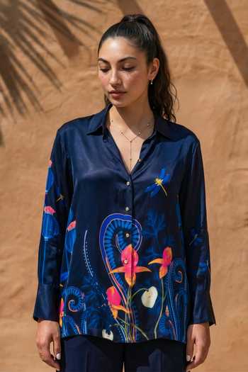Shop_Nautanky_Blue Crepe Collared Bulb Garden Shirt And Pant Set _Online_at_Aza_Fashions