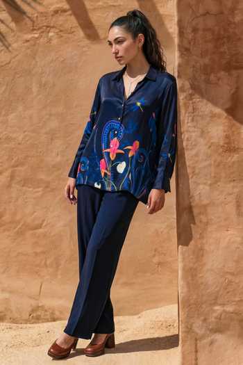 Buy_Nautanky_Blue Crepe Collared Bulb Garden Shirt And Pant Set 