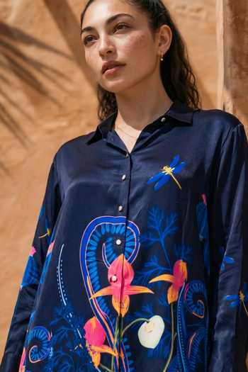 Shop_Nautanky_Blue Crepe Collared Bulb Garden Shirt And Pant Set 