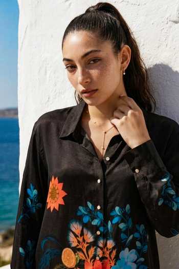 Buy_Nautanky_Black Crepe Collared Pandora Floral Bunch Print Shirt And Pant Set _Online_at_Aza_Fashions