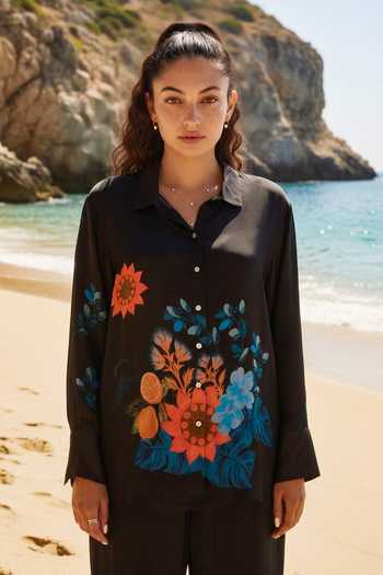 Shop_Nautanky_Black Crepe Collared Pandora Floral Bunch Print Shirt And Pant Set _Online_at_Aza_Fashions
