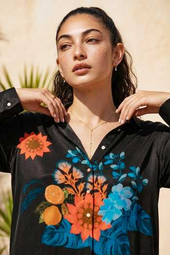 Shop_Nautanky_Black Crepe Collared Pandora Floral Bunch Print Shirt And Pant Set 