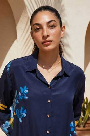 Shop_Nautanky_Blue Crepe Collared Lemongrass Printed Shirt And Pant Set _Online_at_Aza_Fashions