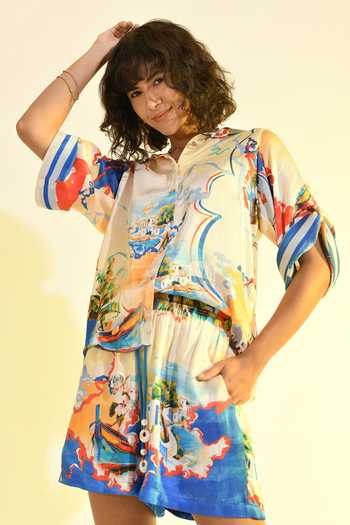 Bhanuni By Jyoti_Multi Color Viscose Collared Coastal Print Shirt _at_Aza_Fashions