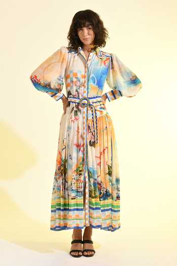Buy_Bhanuni By Jyoti_Multi Color Viscose Collared Coastal Print Shirt Dress _Online_at_Aza_Fashions