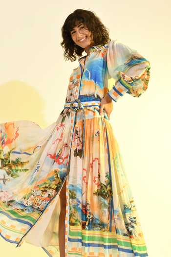 Buy_Bhanuni By Jyoti_Multi Color Viscose Collared Coastal Print Shirt Dress 