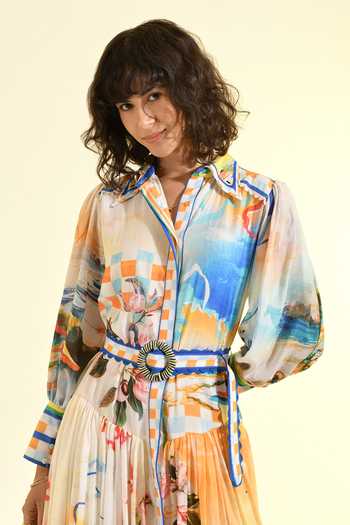 Shop_Bhanuni By Jyoti_Multi Color Viscose Collared Coastal Print Shirt Dress 