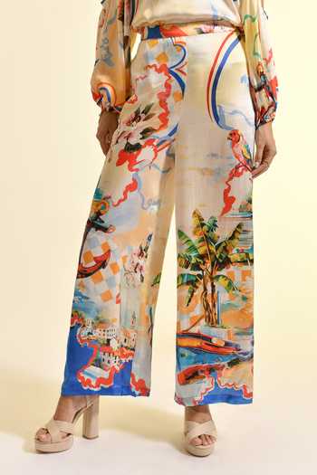 Bhanuni By Jyoti_Multi Color Viscose Coastal Print Pant _at_Aza_Fashions