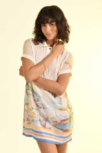 Buy_Bhanuni By Jyoti_Multi Color Viscose Polo Collar Coastal Print Mini Dress _Online_at_Aza_Fashions