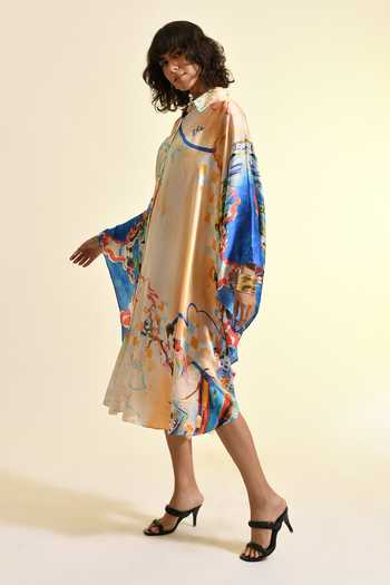 Bhanuni By Jyoti_Multi Color Viscose Button-down Neck Coastal Print Kaftan _Online_at_Aza_Fashions