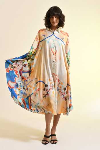 Buy_Bhanuni By Jyoti_Multi Color Viscose Button-down Neck Coastal Print Kaftan _Online_at_Aza_Fashions