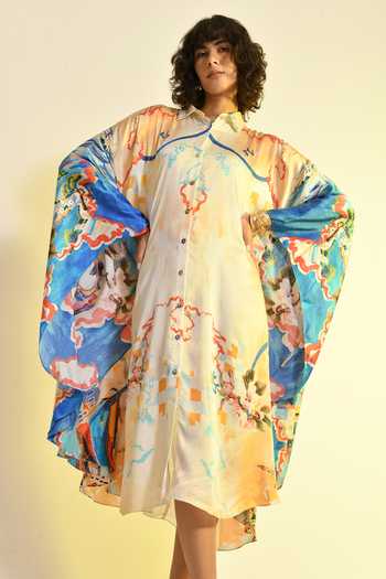 Shop_Bhanuni By Jyoti_Multi Color Viscose Button-down Neck Coastal Print Kaftan _Online_at_Aza_Fashions