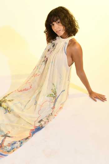 Buy_Bhanuni By Jyoti_Multi Color Viscose Halter Neck Coastal Print Maxi Dress _Online_at_Aza_Fashions