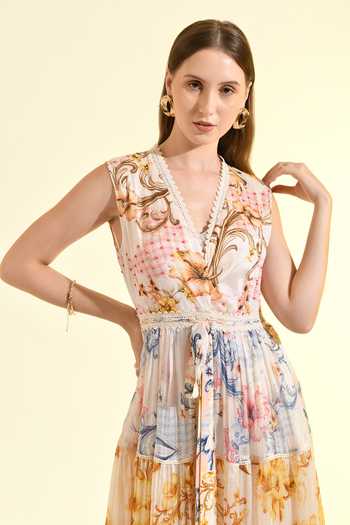 Buy_Bhanuni By Jyoti_Multi Color Viscose V-neck Aether Printed Maxi Dress _Online_at_Aza_Fashions