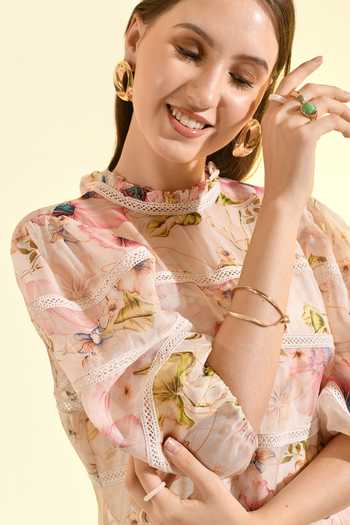 Shop_Bhanuni By Jyoti_Pink Viscose Round Neck Aether Printed Mini Dress _Online_at_Aza_Fashions