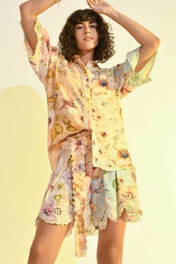 Buy_Bhanuni By Jyoti_Blue Viscose Collared Aether Printed Shirt _Online_at_Aza_Fashions