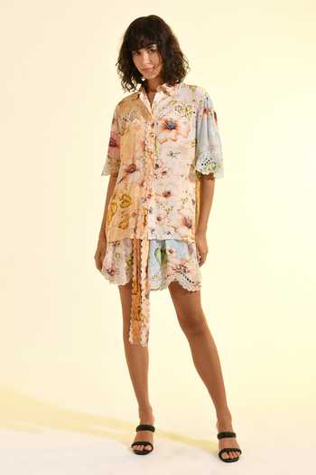 Buy_Bhanuni By Jyoti_Blue Viscose Collared Aether Printed Shirt 