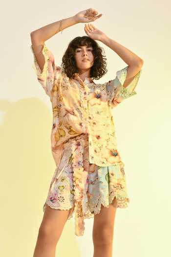 Bhanuni By Jyoti_Blue Viscose Aether Printed Shorts _at_Aza_Fashions