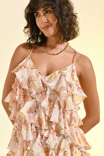 Buy_Bhanuni By Jyoti_Pink Viscose V-neck Floral Blush Print Maxi Dress 