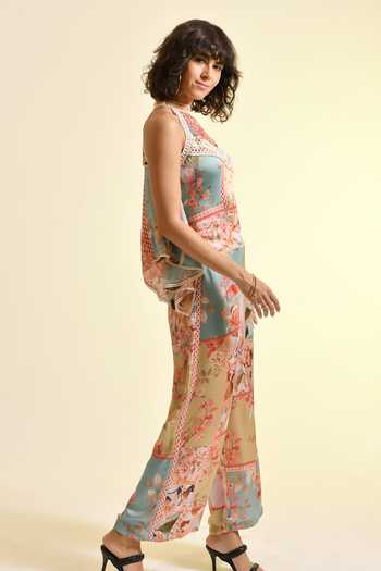 Bhanuni By Jyoti_Peach Viscose Halter Neck Plum Paradise Flore Printed Top _Online_at_Aza_Fashions