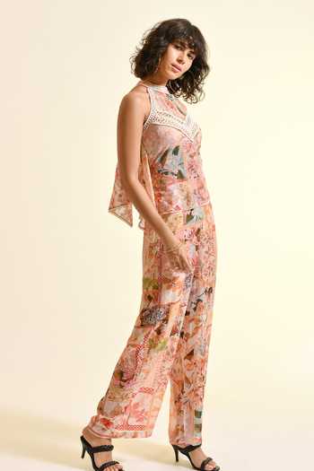 Buy_Bhanuni By Jyoti_Peach Viscose Halter Neck Plum Paradise Lilou Print Top _Online_at_Aza_Fashions
