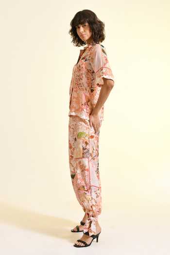 Bhanuni By Jyoti_Peach Viscose Collared Plum Paradise Tulia Printed Shirt _Online_at_Aza_Fashions