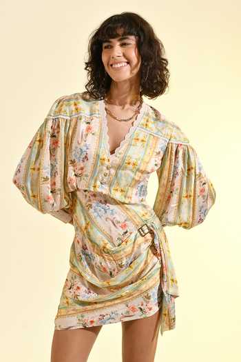 Buy_Bhanuni By Jyoti_Ivory Viscose V-neck Madonna Mini Printed Dress 