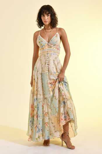 Buy_Bhanuni By Jyoti_Mint Viscose V-neck Madonna Printed Maxi Dress 