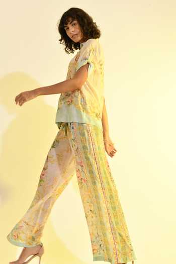 Bhanuni By Jyoti_Mint Viscose Collared Madonna Printed Shirt _Online_at_Aza_Fashions