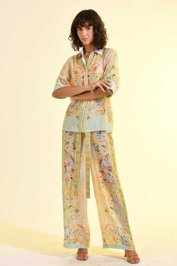 Shop_Bhanuni By Jyoti_Mint Viscose Collared Madonna Printed Shirt _Online_at_Aza_Fashions