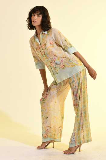 Bhanuni By Jyoti_Mint Viscose Collared Madonna Printed Shirt _at_Aza_Fashions