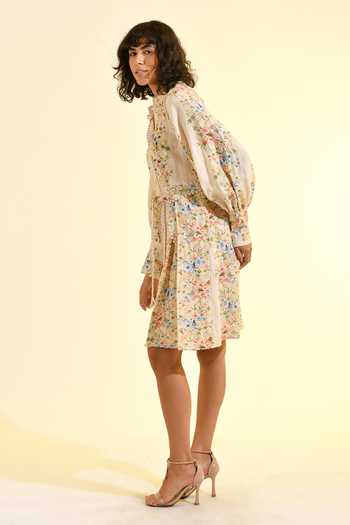 Bhanuni By Jyoti_Ivory Viscose Collared Madonna Printed Shirt Dress _Online_at_Aza_Fashions