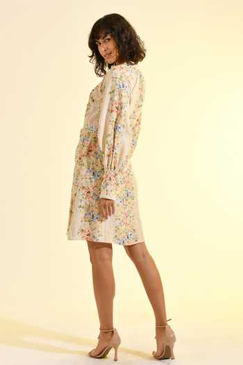 Buy_Bhanuni By Jyoti_Ivory Viscose Collared Madonna Printed Shirt Dress _Online_at_Aza_Fashions