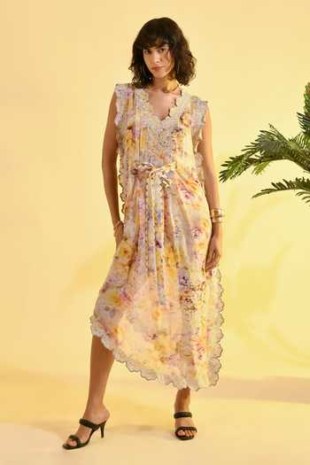 Bhanuni By Jyoti Honey Comb Floral Print Kaftan 