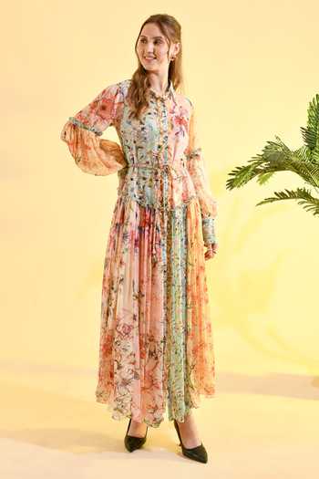 Bhanuni By Jyoti Tinted Floral Print Shirt Dress 