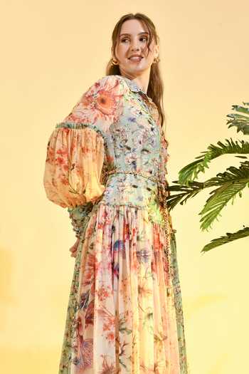 Buy_Bhanuni By Jyoti_Multi Color Viscose Collared, Button-down Neck Tinted Floral Print Shirt Dress _Online_at_Aza_Fashions