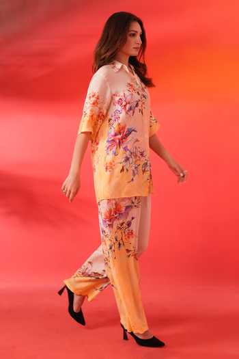 Buy_Bhanuni By Jyoti_Pink Viscose Button-down Neck Tinted Floral Print Shirt _Online_at_Aza_Fashions