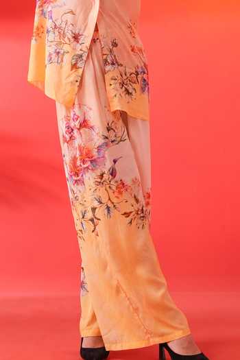 Bhanuni By Jyoti_Pink Viscose Tinted Floral Print Trouser _Online_at_Aza_Fashions