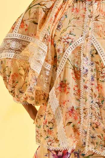 Bhanuni By Jyoti_Multi Color Viscose Mandarin Collar Tinted Olea Floral Print Shirt _at_Aza_Fashions