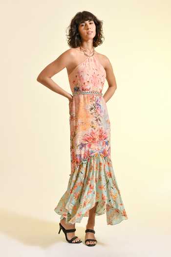 Bhanuni By Jyoti Tinted Floral Print Lace Maxi Dress 