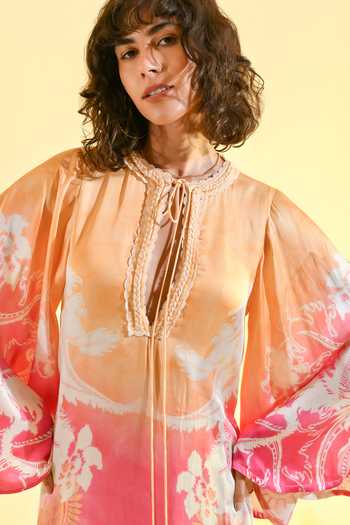 Bhanuni By Jyoti_Fuchsia Viscose Keyhole Neck Amara Printed Ombre Kaftan _at_Aza_Fashions