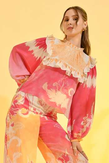 Shop_Bhanuni By Jyoti_Pink Viscose High Neck Amara Printed Top _Online_at_Aza_Fashions
