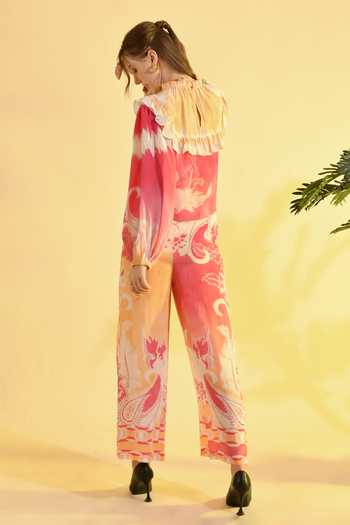 Bhanuni By Jyoti_Pink Viscose Amara Printed Trouser _Online_at_Aza_Fashions