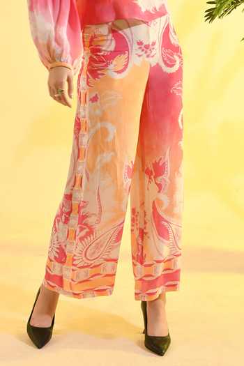 Buy_Bhanuni By Jyoti_Pink Viscose Amara Printed Trouser _Online_at_Aza_Fashions