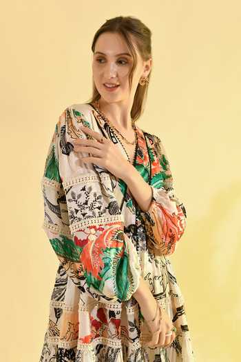 Buy_Bhanuni By Jyoti_Multi Color Viscose V-neck Elmira Printed Mini Dress _Online_at_Aza_Fashions