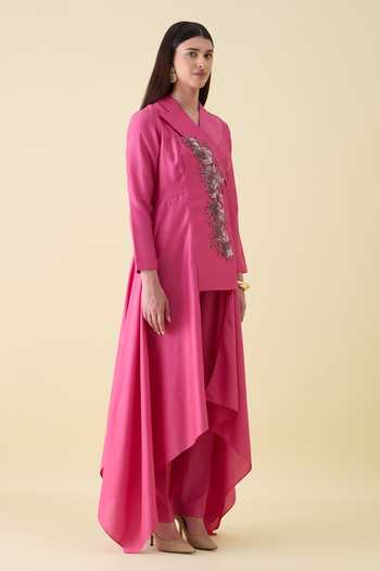 Buy_Aakaar_Pink Silk, Cotton Sequin Embellishment Kurta And Pant Set _Online_at_Aza_Fashions