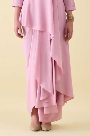 Aakaar_Pink Crepe Sequin Embellishment Kurta And Skirt Set _Online_at_Aza_Fashions