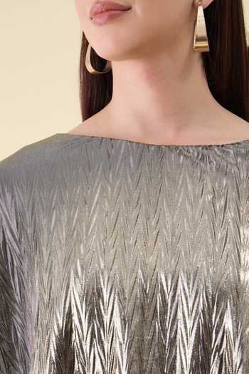 Shop_Aakaar_Black Silk, Cotton Boat Neck Draped Maxi Dress _Online_at_Aza_Fashions